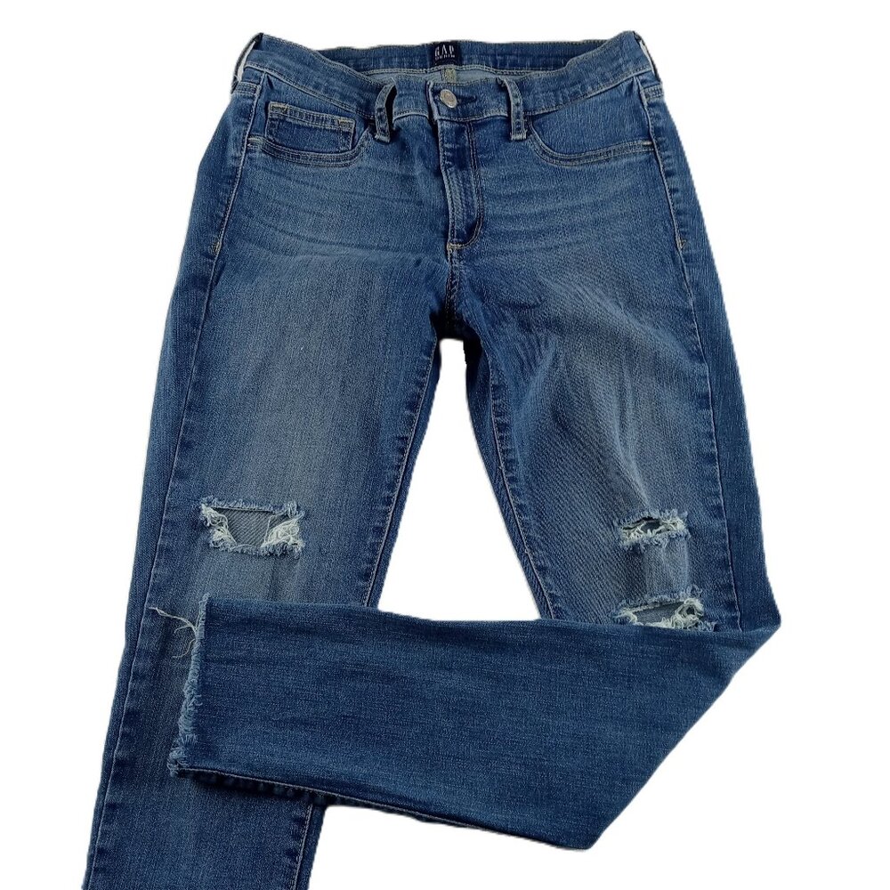 GAP Women's Mid Rise Favorite Jegging Ankle Jeans Size 27 Medium Wash Distressed